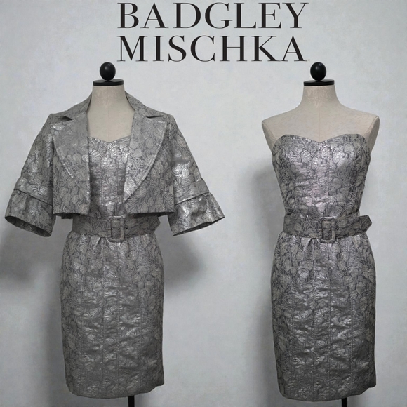Badgley Mischka Dresses & Skirts - Badgley Mischka Designer Evening Mini Midi 3-Piece Belted Set Dress 6-Medium